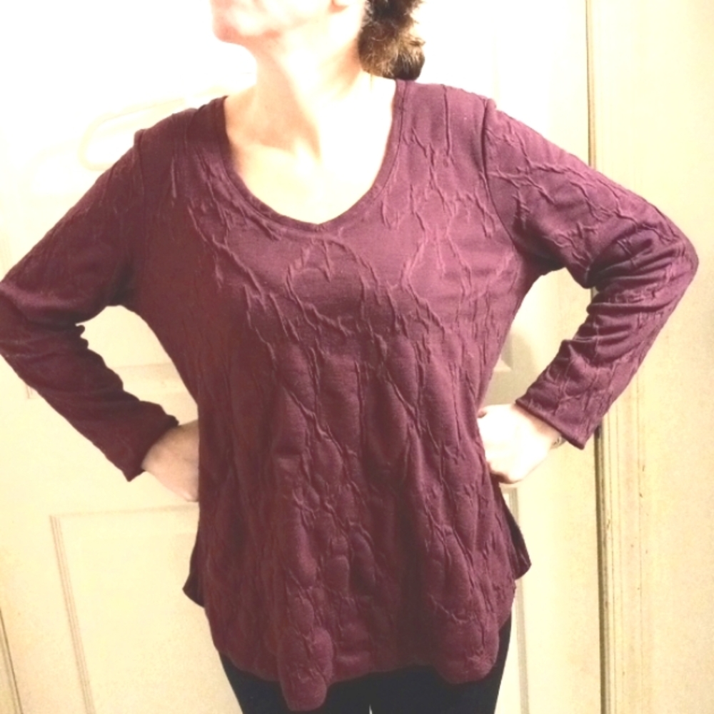 SIMPLY VERA XL Vera Wang Textured Blouse Top Long Sleeves Purple E U C